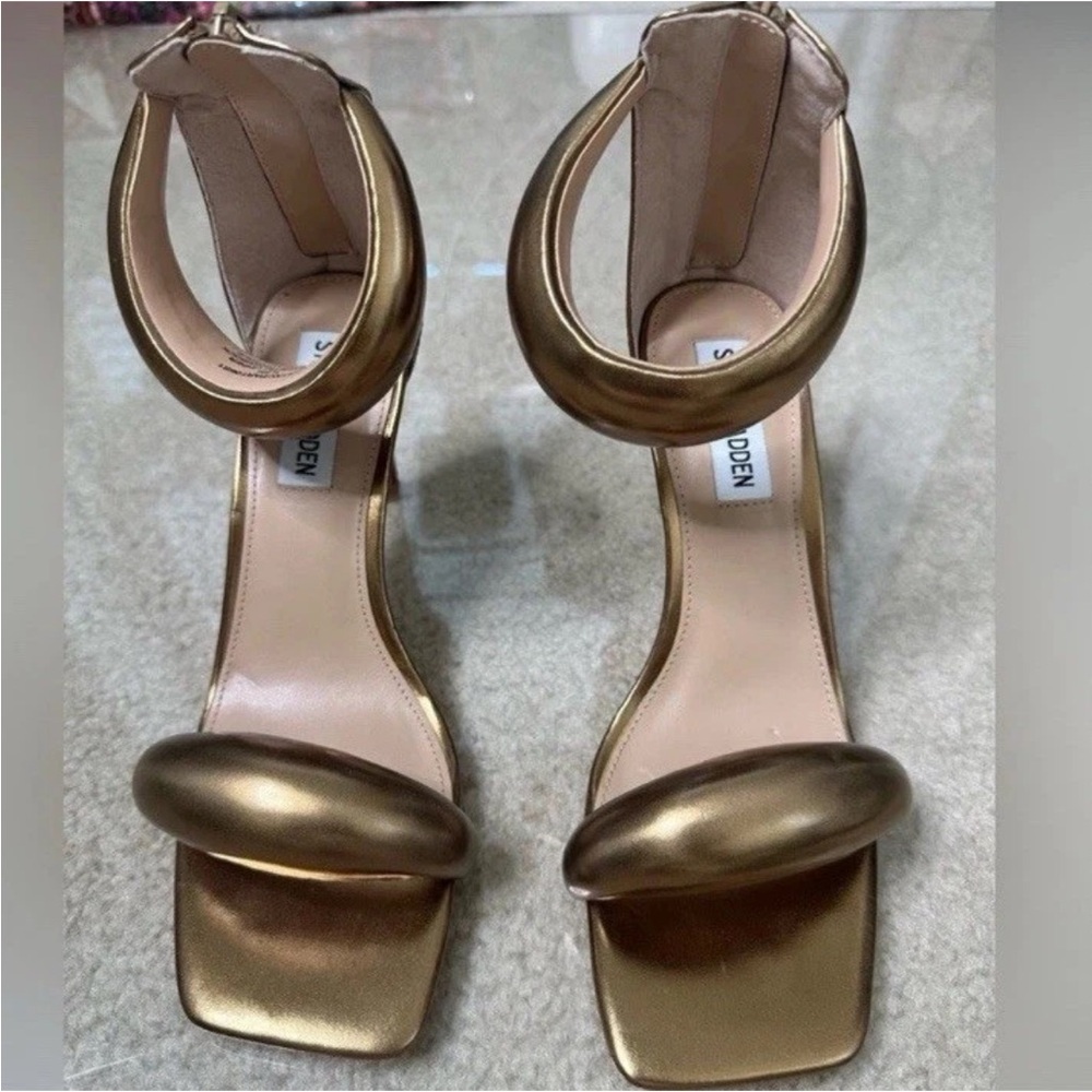 STEVE MADDEN BRONZE PARTAY STILLETO HEELS WOMENS SZ 6 1/2
